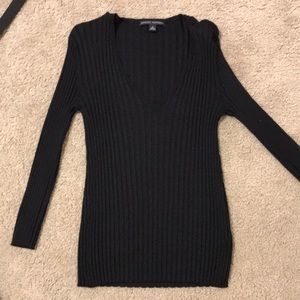 women's banana republic ribbed black v neck top 3/4 sleeve size large